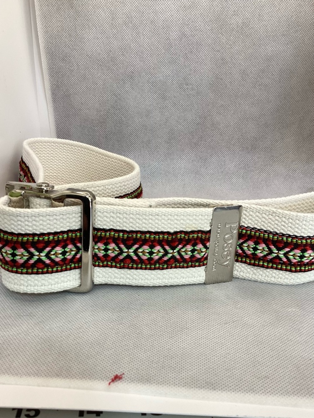 Posey White Woven Belt with Multicolor Embroidered Trim Vintage Style